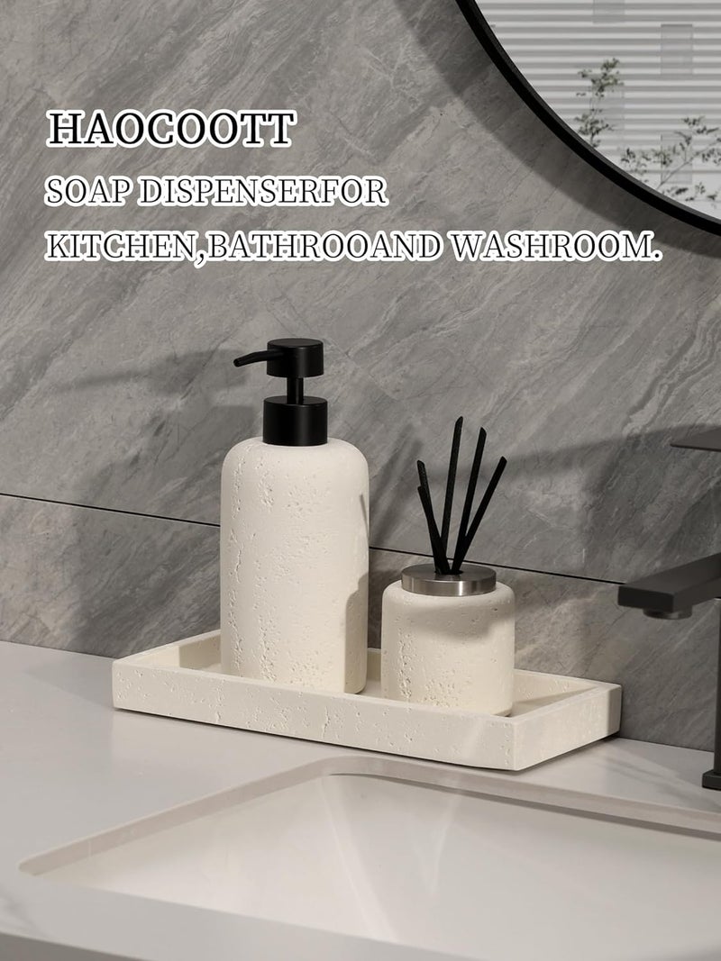 Haocoott Soap Dispensers 400mL 13.5 OZ, 2 PCS Luxurious Hand Dish Lotion Shampoo Soap Dispenser Jar, Travertine Soap Pump Bottles for Kitchen Bathroom Countertop (Cream) - Image 5